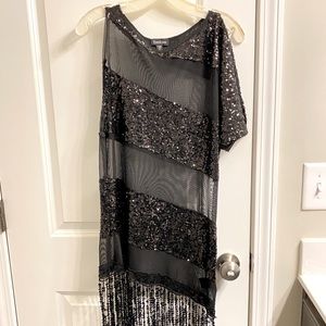 Bebe sequined lace asymmetrical one sleeve top.